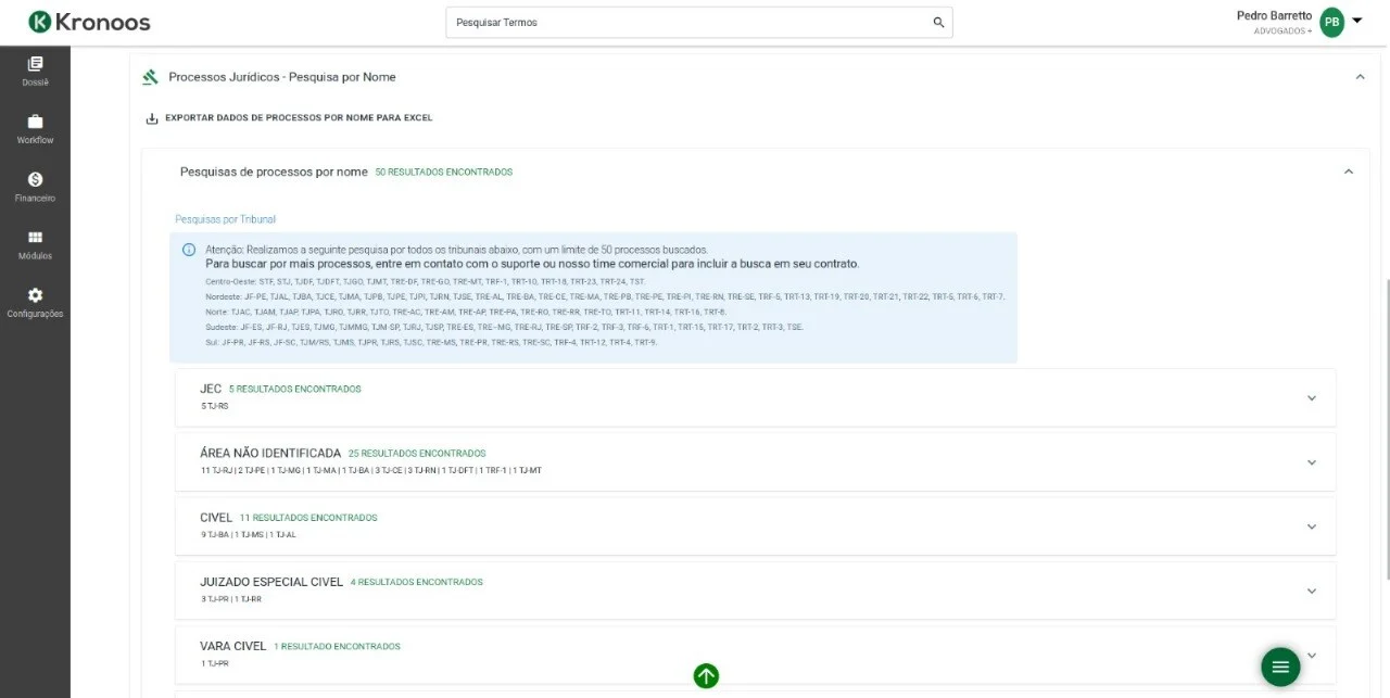 Visualização de processos judiciais no sistema Dossiê Web
